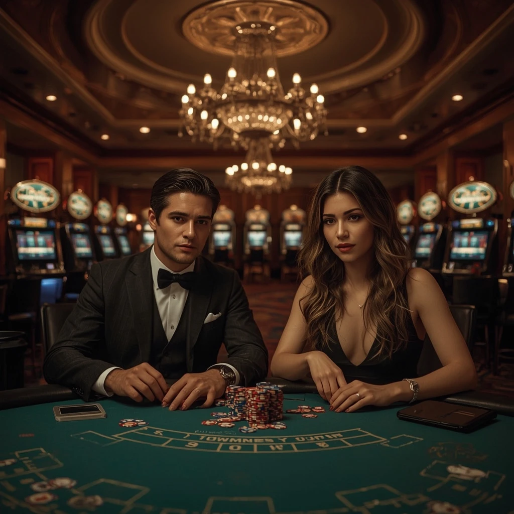 Two poker players at DELTIN7 CASINO